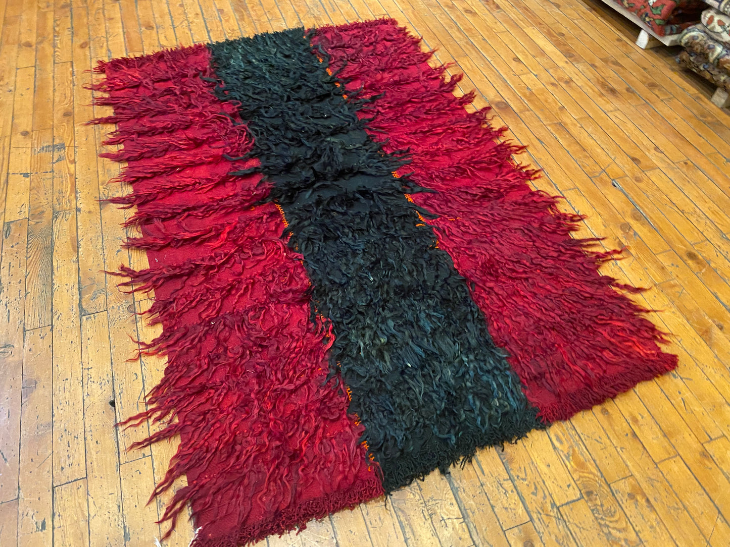 Authentic Turkish Tulu Rug – Handmade Wool Shag Carpet, Anatolian Tribal Design  3''x4'.8''