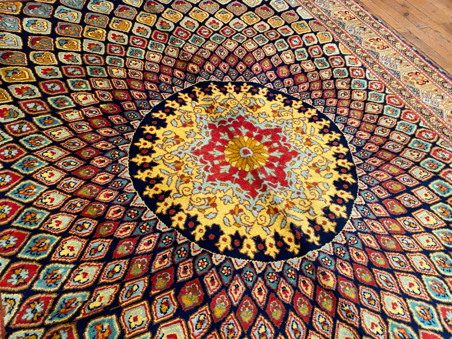 Hand-Knotted Wool Rug with Bold Geometric Pattern 5”x7”