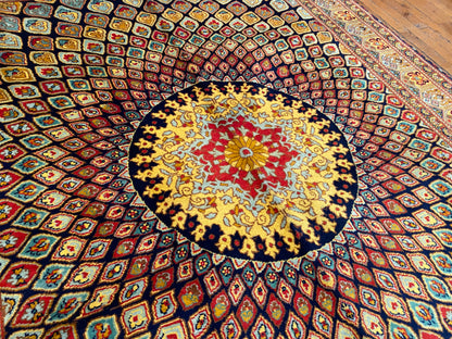 Hand-Knotted Wool Rug with Bold Geometric Pattern 5”x7”