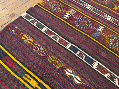 Turkish Wool Kilim Rug 3x4 ft - Handwoven Vintage Flatweave Carpet Cappadocia Rug Collection