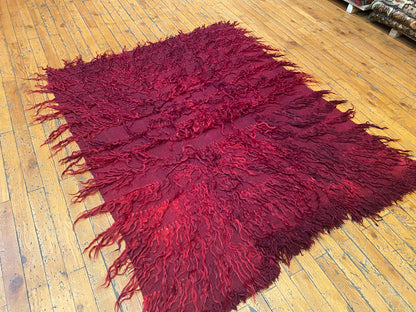 Authentic Turkish Tulu Rug – Handmade Wool Shag Carpet, Anatolian Tribal Design  3'6''x4'3''ft