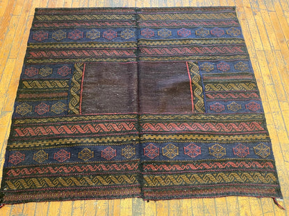 Authentic Square Antique Kilim Rug 4'2"x3'9" - Handwoven Turkish Vintage Carpet