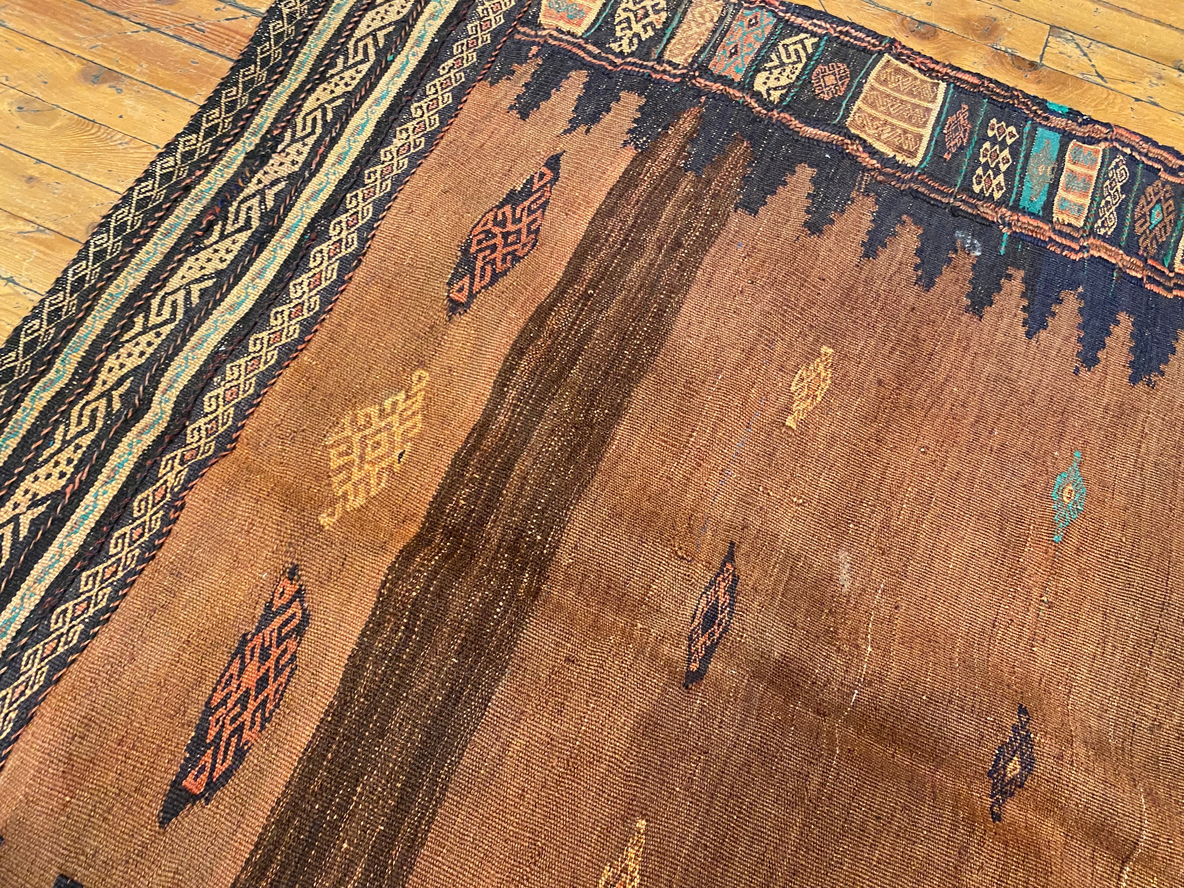 4x4 ft Square Antique Turkish Kilim Rug | Handwoven Vintage Carpet