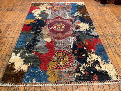 Unique Colorful Handmade Rug 4x6 ft | Extra-Ordinary Designer Carpet Cappadocia Rug Collection