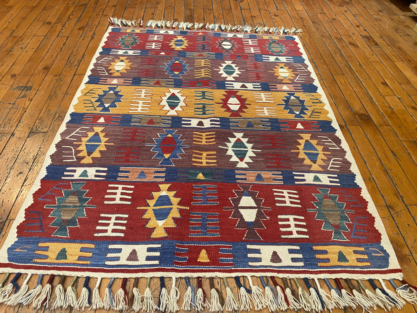 Vintage Anatolian Kilim | Handmade Turkish Flatweave with Tribal Patterns 3x4ft