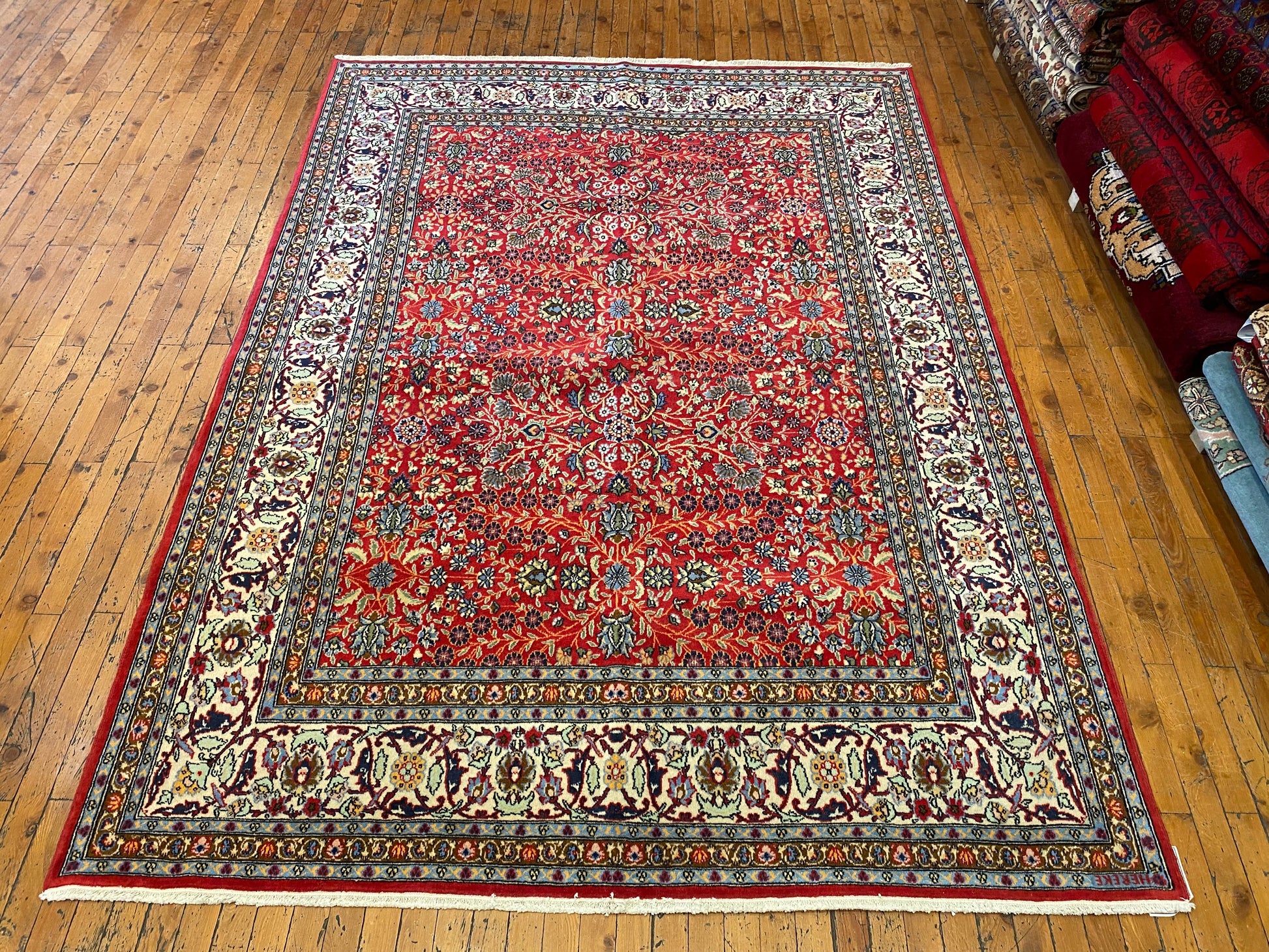 Exclusive Red Hereke Rug - Hand-Knotted Turkish Carpet 6x8 ft Cappadocia Rug Collection
