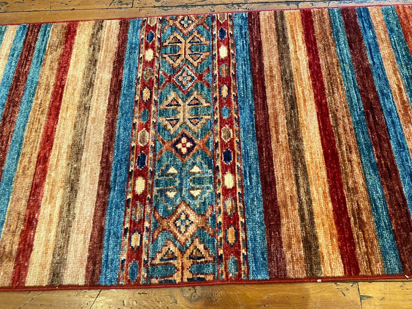 Handmade Wool Runner – Geometric Stripes Hallway Rug 2x7ft