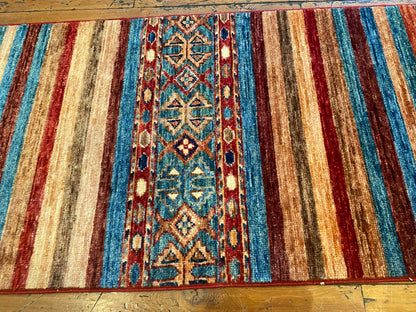 Handmade Wool Runner – Geometric Stripes Hallway Rug 2x7ft