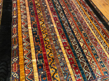 Handmade Zara Inspired Wool Area Rug - Vintage Style Hand-Knotted Neutral Black Oriental Carpet with Textured Design for Living Room, Bedroom Decor 4”x5’9”ft