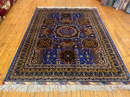 High-Quality Hand-Knotted Geometric Wool Rug, Oriental Style 5”x7”
