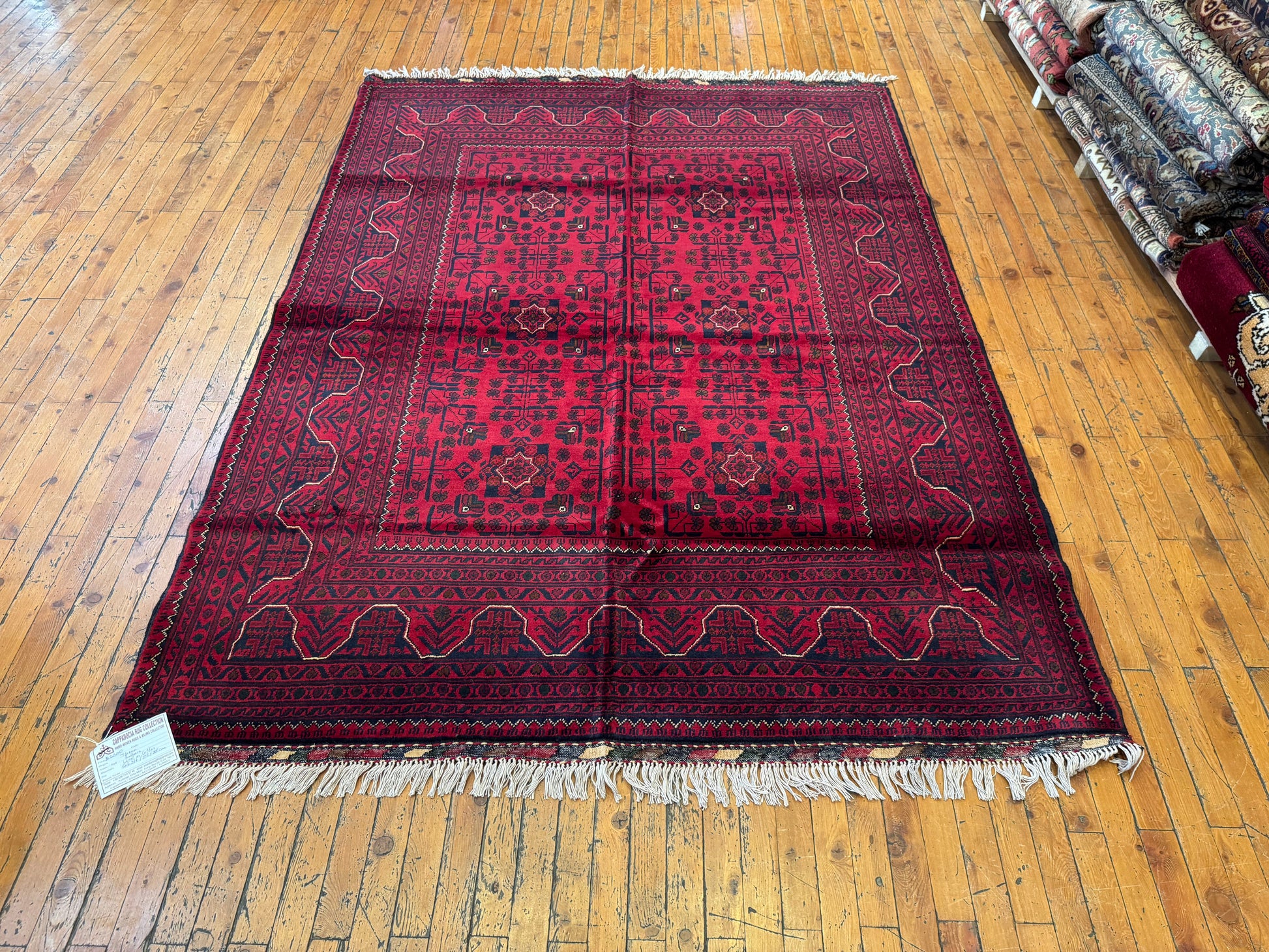 Vintage Burgundy Handmade Rug – Wool, Traditional Motifs 5x7ft Cappadocia Rug Collection