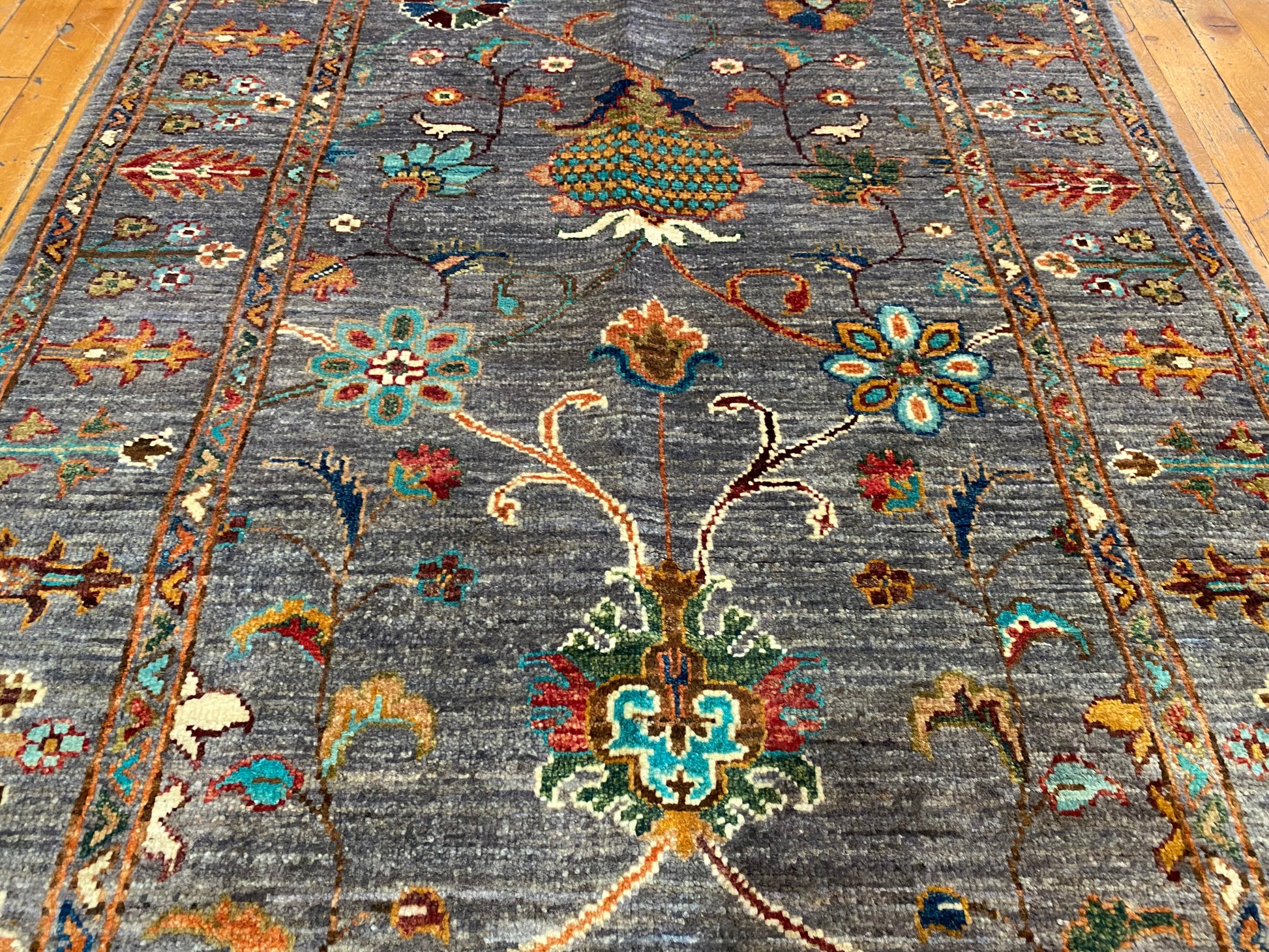 Gray Floral Handmade Rug 3x5ft 90x145cm - Premium Area Rug Cappadocia Rug Collection