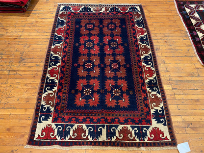 Geometric Handwoven Area Turkish Rug 4x6ft