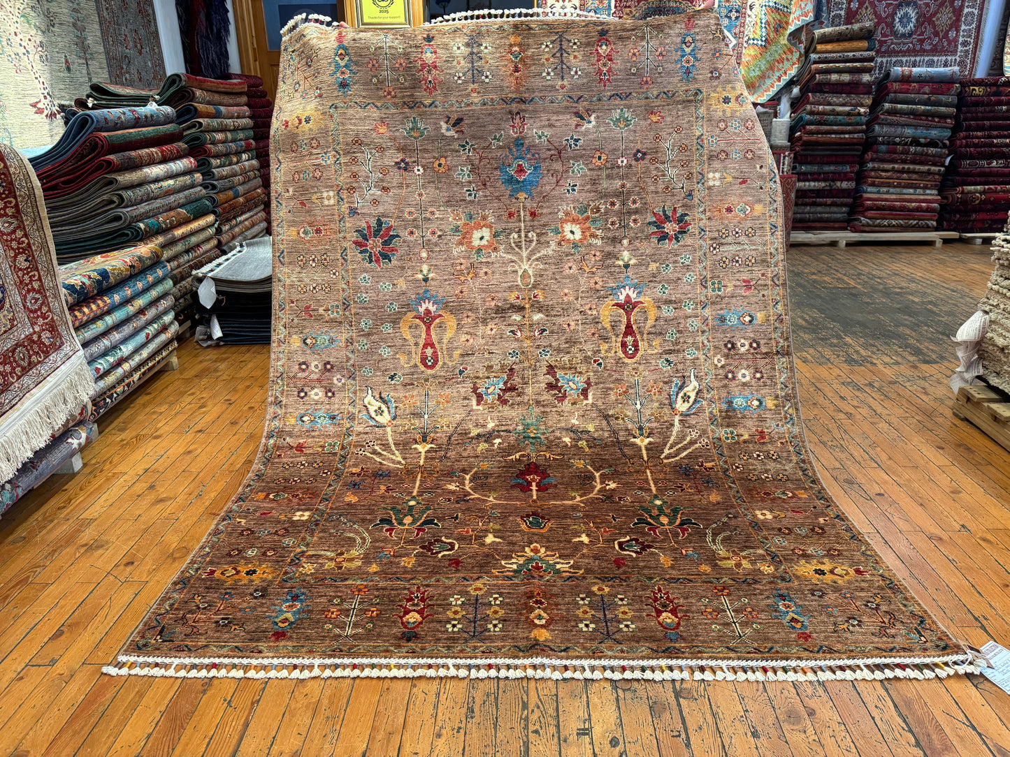 Brown Sultani Handmade Carpet,Floral Rug 5x7ft Cappadocia Rug Collection