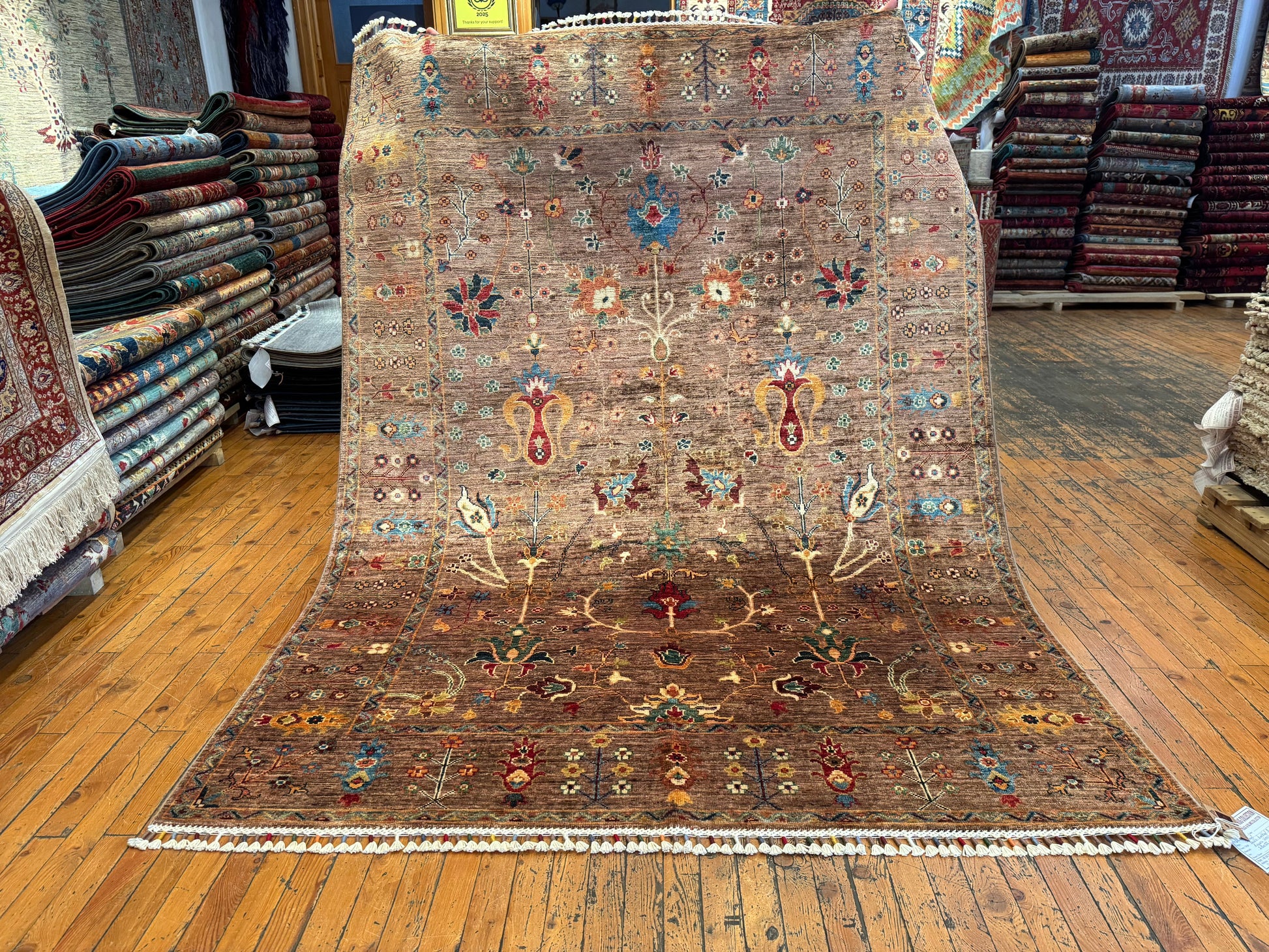 Brown Sultani Handmade Carpet,Floral Rug 5x7ft Cappadocia Rug Collection