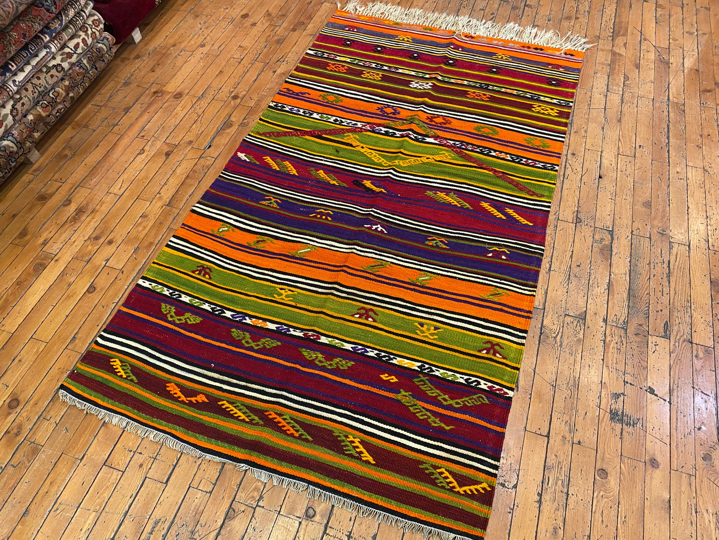 Vintage Anatolian Kilim with Natural Dyes and Unique Motifs Cappadocia Rug Collection
