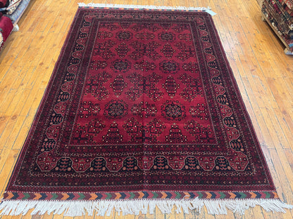Dark Red Hand-Knotted Natural Carpet 5x6.5ft Cappadocia Rug Collection