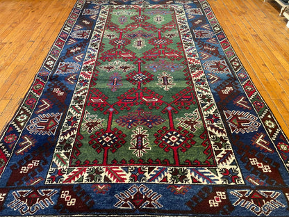 Geometric Pattern Turkish Dosemealti Handmade Green Bacground Area Carpet Cappadocia Rug Collection