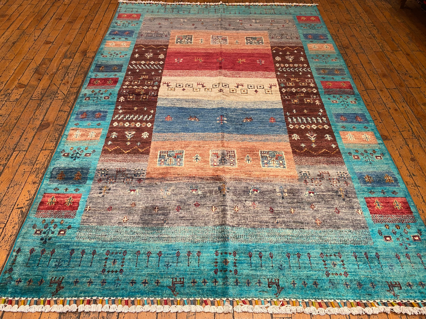 Turquoise Gabbeh Rug 4x6 ft | Handwoven Wool Carpet | Premium Home Decor Cappadocia Rug Collection