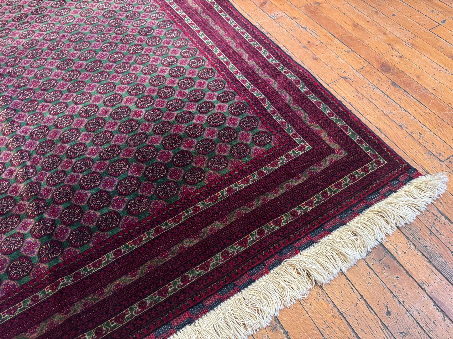 Deep Red Bukhara Hand-Knotted Wool Rug – Geometric Pattern Vintage Carpet 5x7ft Cappadocia Rug Collection