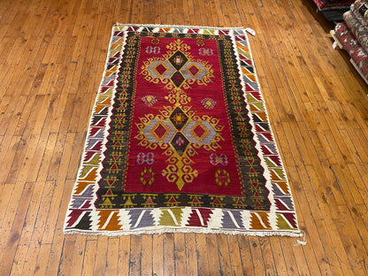 Cappadocia Antique Kilim Rug 4x6 ft - Authentic Turkish Handwoven Vintage Carpet