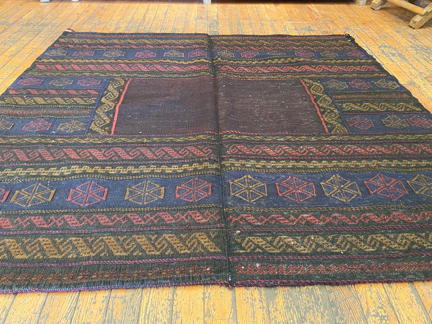Authentic Square Antique Kilim Rug 4'2"x3'9" - Handwoven Turkish Vintage Carpet