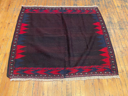 Antique Turkish Kilim Rug 4x4 ft | Handwoven Vintage Square Carpet