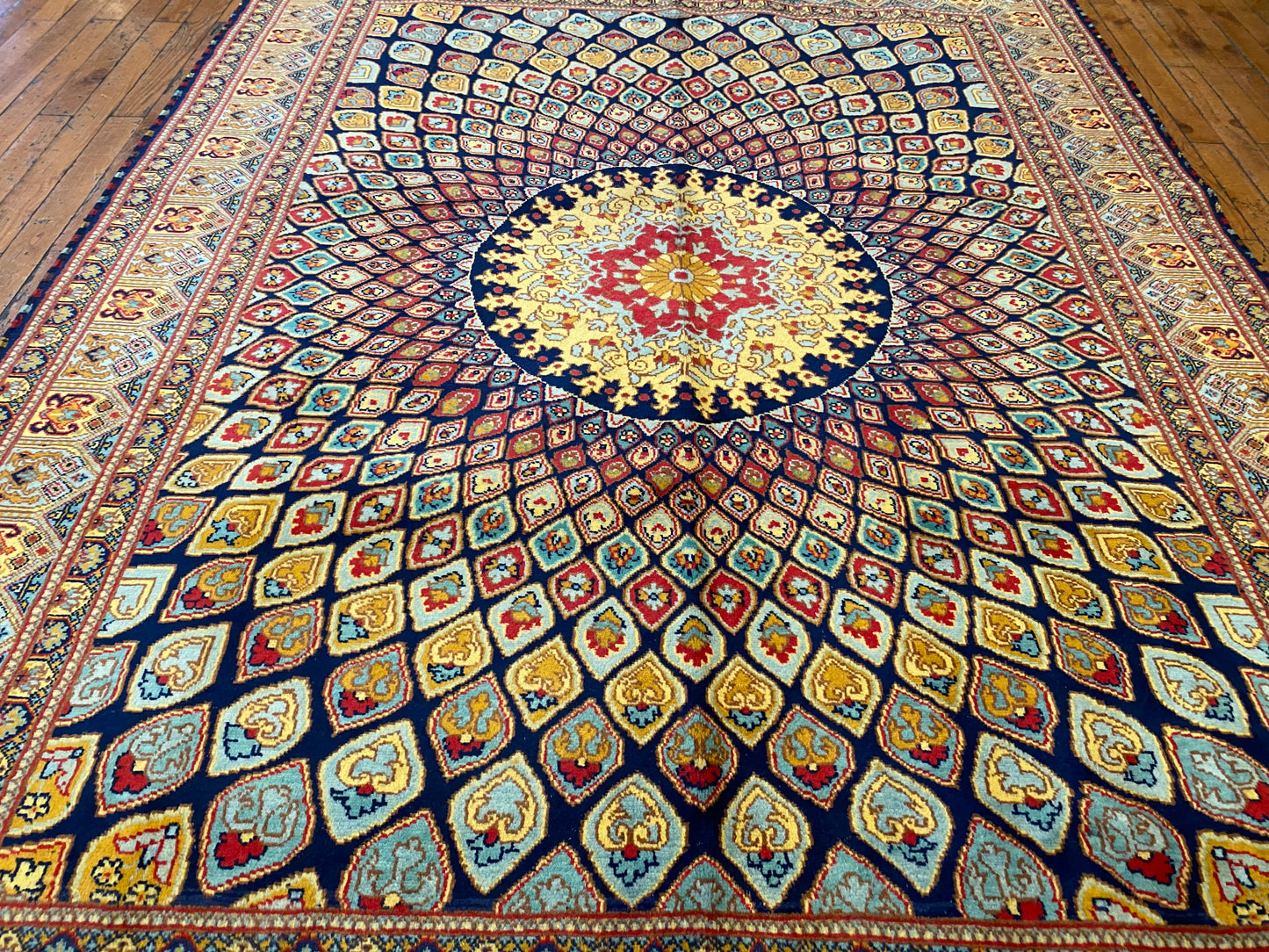 Hand-Knotted Wool Rug with Bold Geometric Pattern 5”x7”