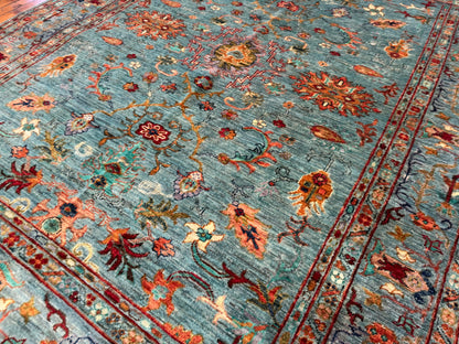 Handwoven Turquoise Wool Rug 5x7ft – Oriental Floral Design Turkish Carpet Cappadocia Rug Collection