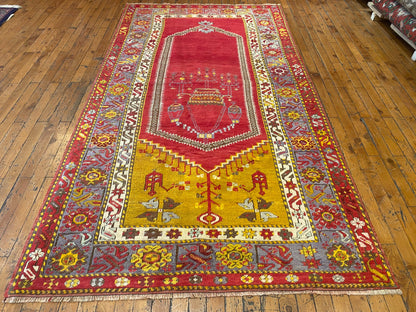 Antique Turkish Anatolian Handmade Rug 4x7 ft | Vintage Carpet Cappadocia Rug Collection