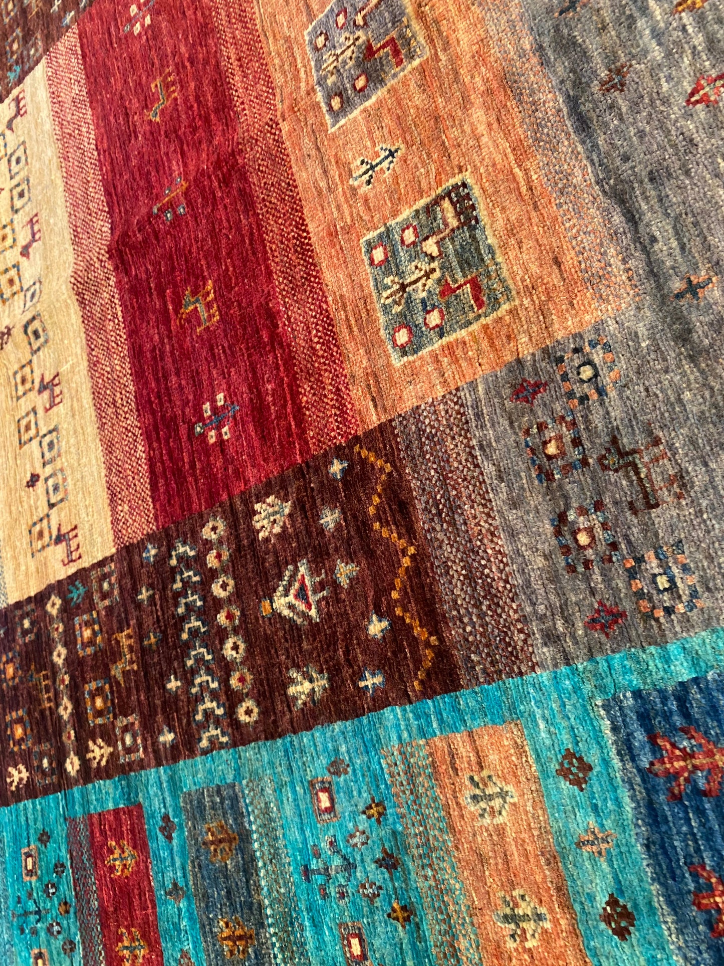 Turquoise Gabbeh Rug 4x6 ft | Handwoven Wool Carpet | Premium Home Decor Cappadocia Rug Collection