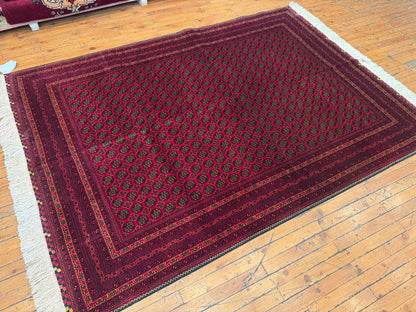 Dark Red Bukhara Natural Handmade Carpet 5x7ft Cappadocia Rug Collection