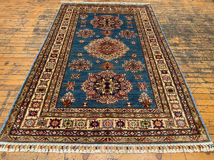 Geometric Turquoise Handmade Kilim Rug 4x6 ft - Authentic  Wool Carpet Cappadocia Rug Collection