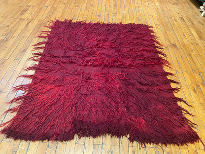 Authentic Turkish Tulu Rug – Handmade Wool Shag Carpet, Anatolian Tribal Design  3'6''x4'3''ft