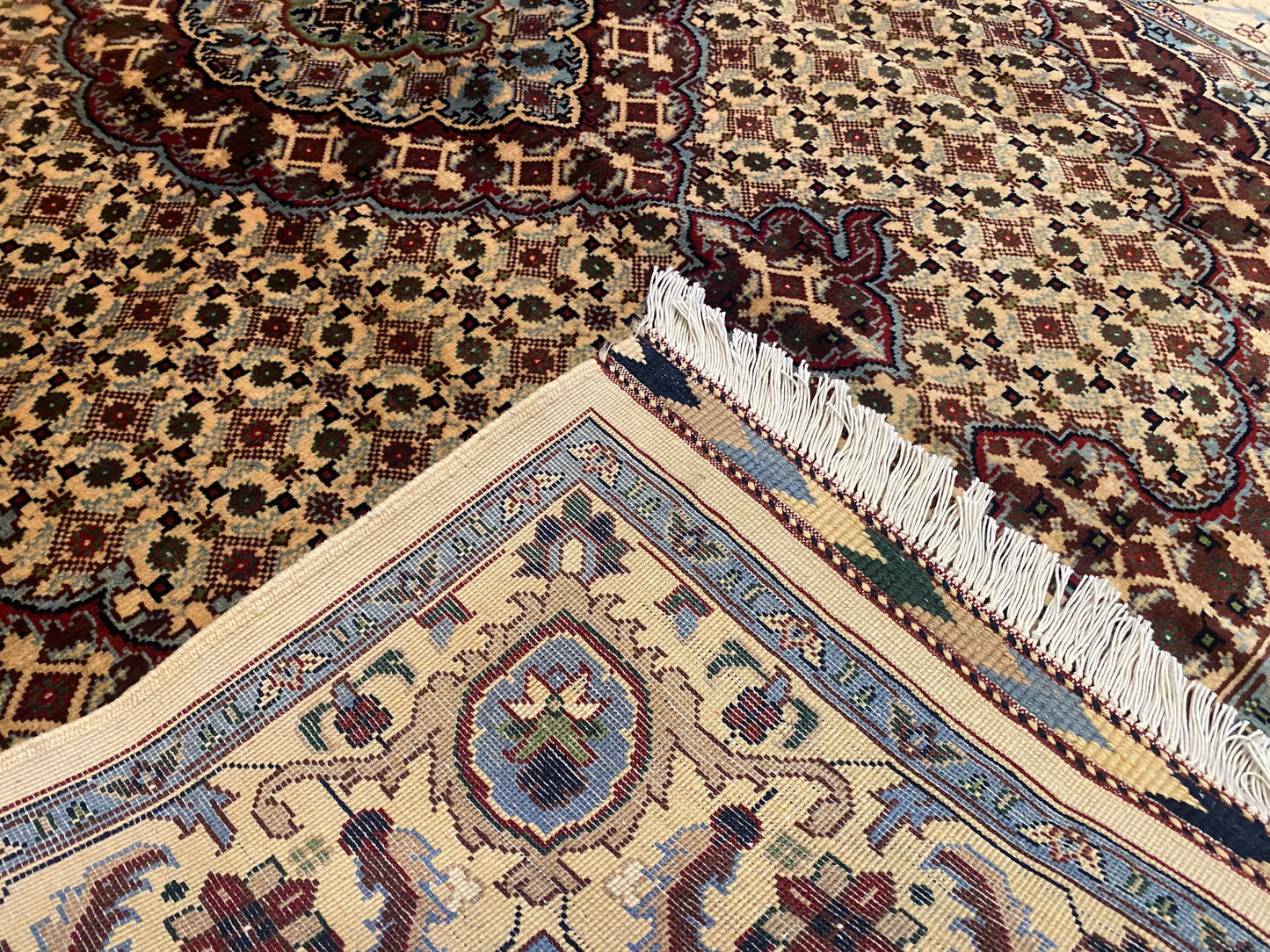 Authentic Geometric Pattern Wool Oriental Area Rug, Hand Knotted 5”x7”