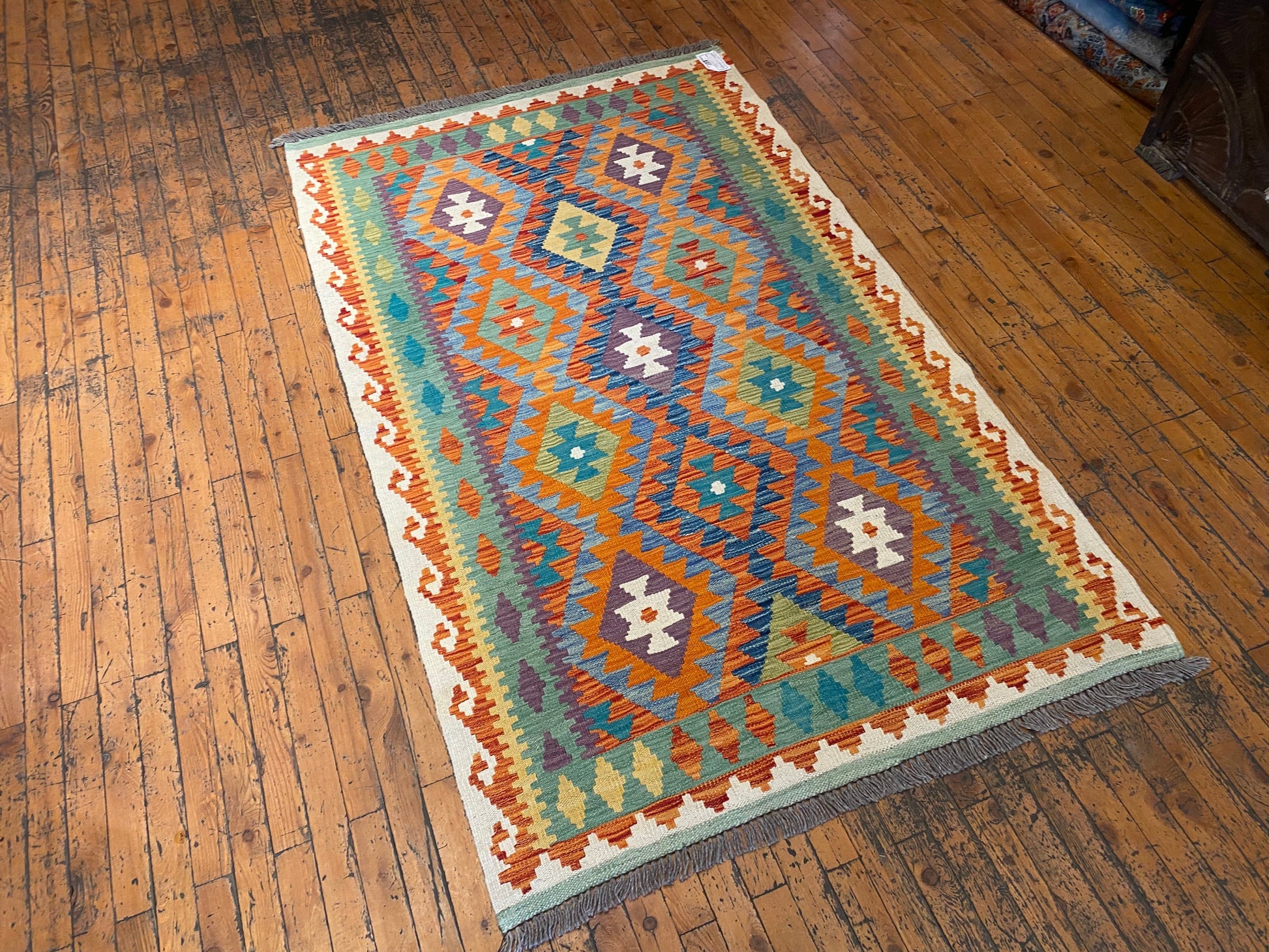 Geometric Handmade Kilim Rug 4x6 ft  - Authentic Anatolian Flatweave Cappadocia Rug Collection