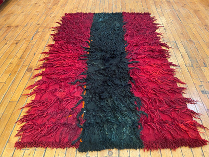 Authentic Turkish Tulu Rug – Handmade Wool Shag Carpet, Anatolian Tribal Design  3''x4'.8''