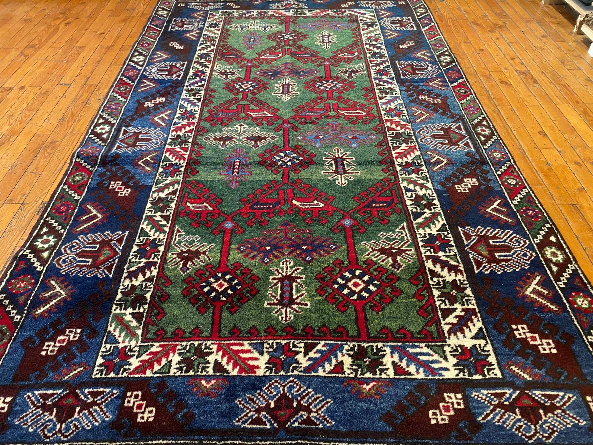 Geometric Pattern Turkish Dosemealti Handmade Green Bacground Area Carpet Cappadocia Rug Collection
