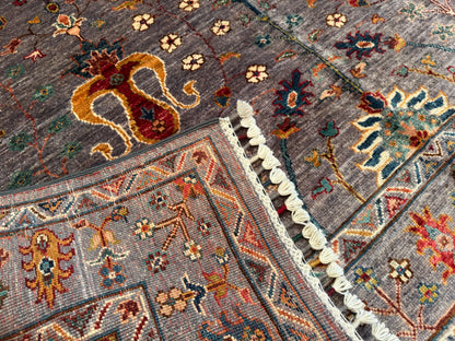 Gray Handwoven Wool Rug – Traditional Floral Oriental Design 5x7ft Cappadocia Rug Collection