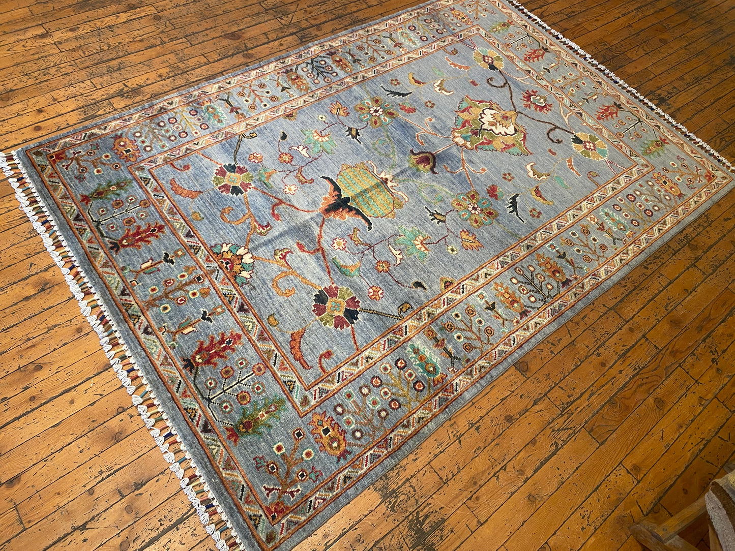 Handwoven Turquoise Floral Kilim Rug 4x6 ft - Premium Area Rug Cappadocia Rug Collection