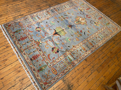 Handwoven Turquoise Floral Kilim Rug 4x6 ft - Premium Area Rug Cappadocia Rug Collection