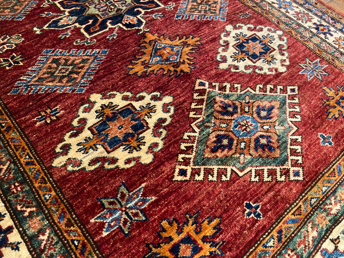 Geometric Design Red Colour Natural Dye Handmade Rug 4”x6”