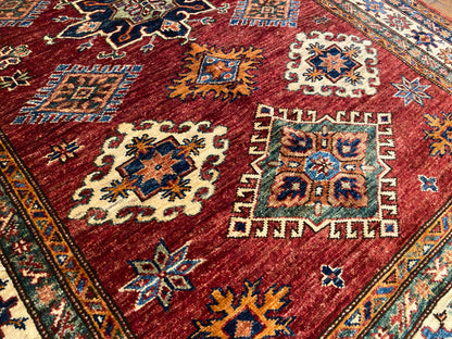 Geometric Design Red Colour Natural Dye Handmade Rug 4”x6”