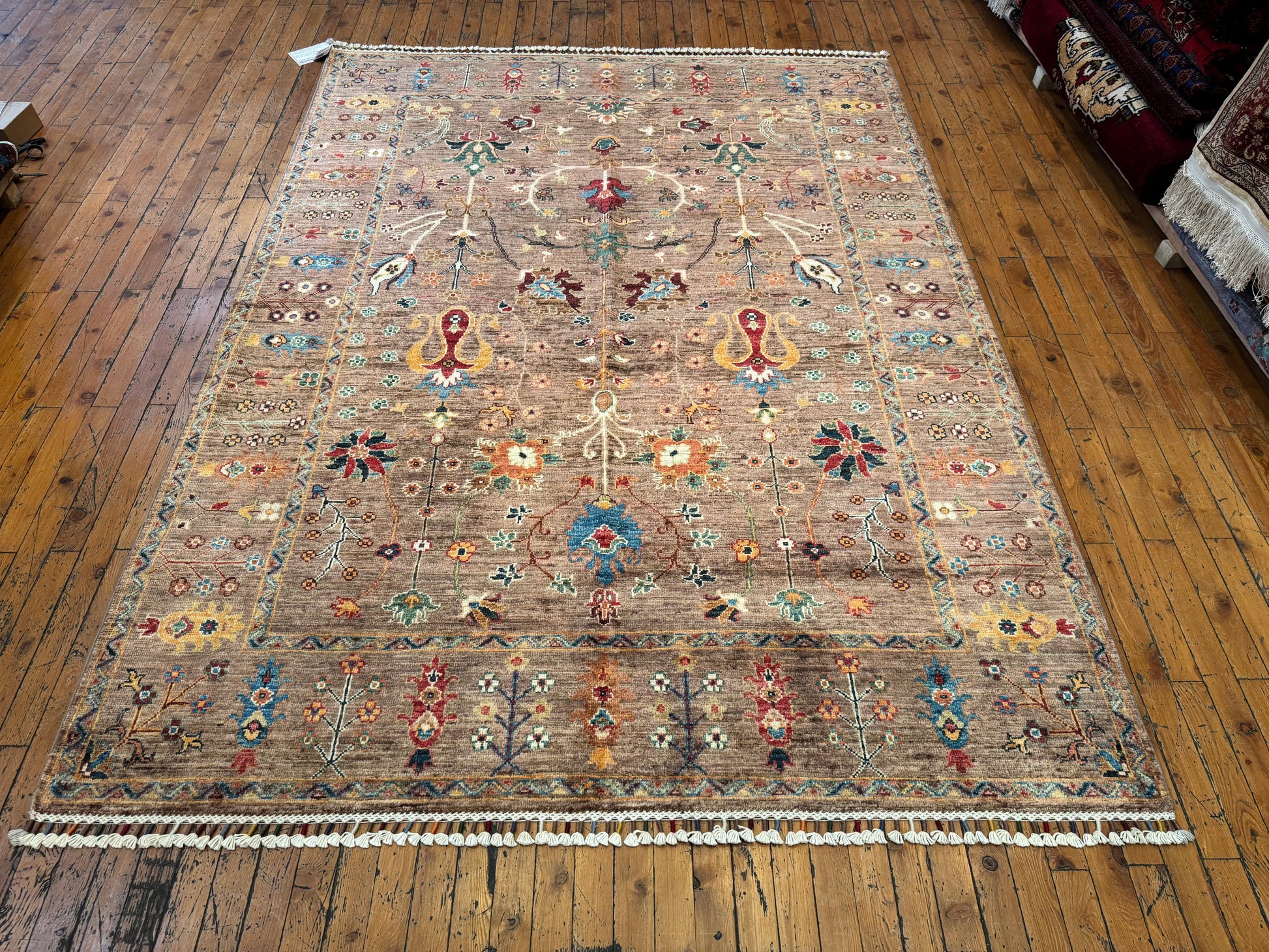 Brown Sultani Handmade Carpet,Floral Rug 5x7ft Cappadocia Rug Collection