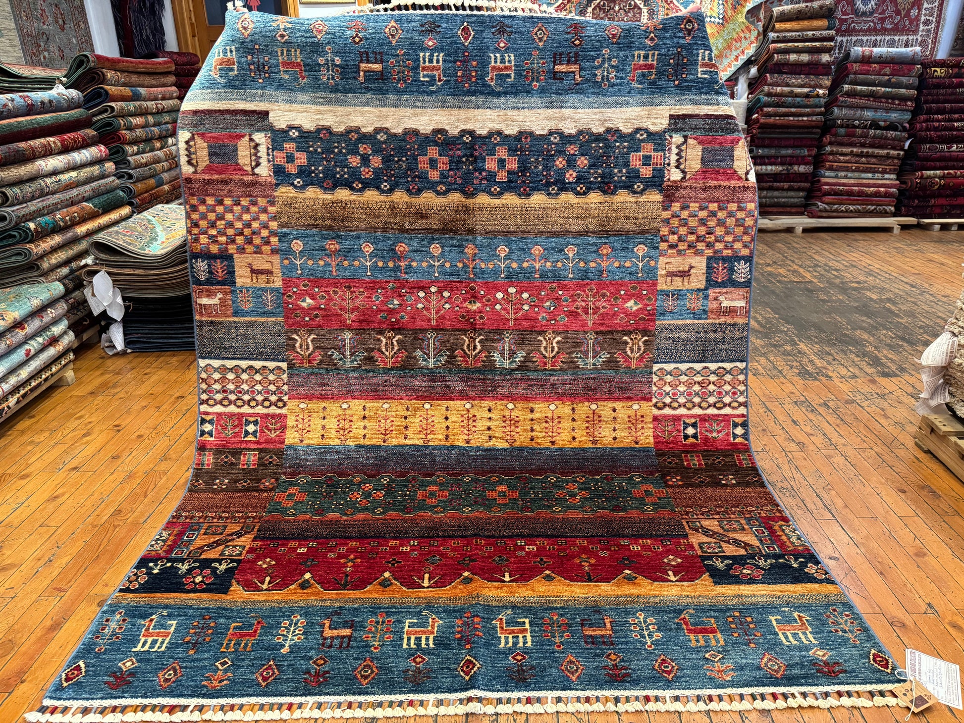 Handwoven Gabbeh Wool Rug – Colorful Geometric & Tribal Design, Area Carpet 5x7ft Cappadocia Rug Collection