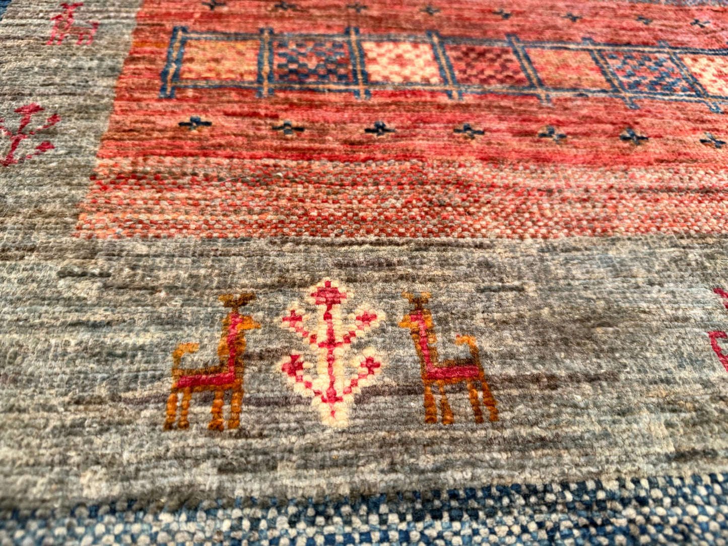 Blue and Orange Natural Dye Handmade Carpet 5 x 8 ft Cappadocia Rug Collection