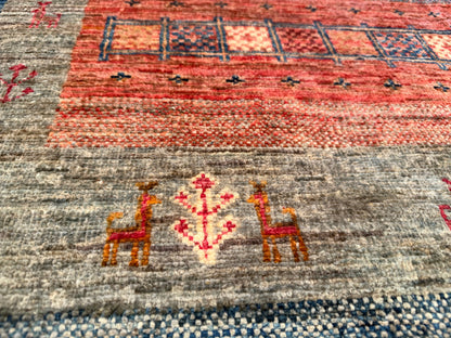 Blue and Orange Natural Dye Handmade Carpet 5 x 8 ft Cappadocia Rug Collection