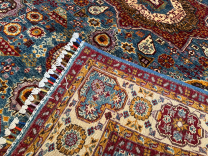 Handwoven Wool Rug with Central Medallion - Traditional Oriental Design in Blue and Red 5x7 ft