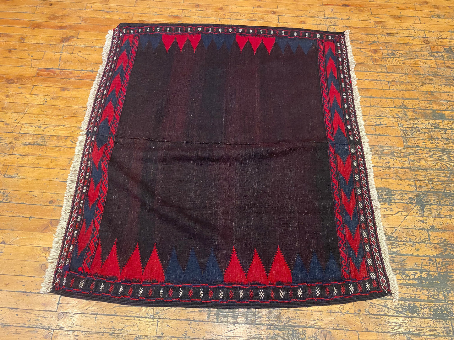Antique Turkish Kilim Rug 4x4 ft | Handwoven Vintage Square Carpet