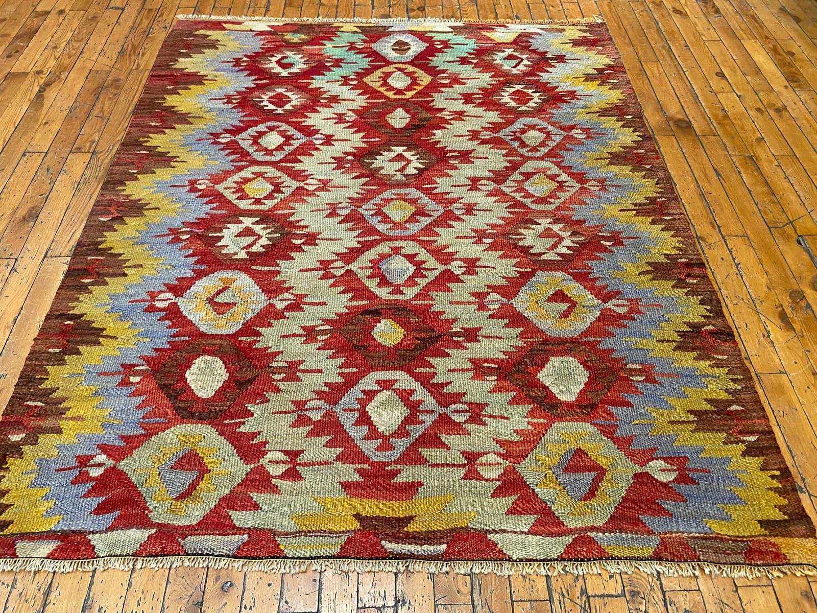Antique Turkish Kilim Rug 4x5 - Handwoven Vintage Area Rug